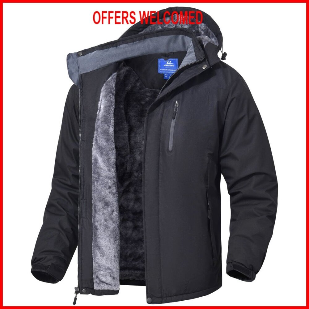 Men's Skiing Jacket Waterproof Windproof Fleece Liner Hooded Winter Coat